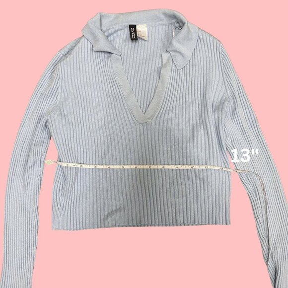 💙 H&M Divided Sky Blue Ribbed Knit Cropped Collar Sweater (Size M) - Picture 4 of 10